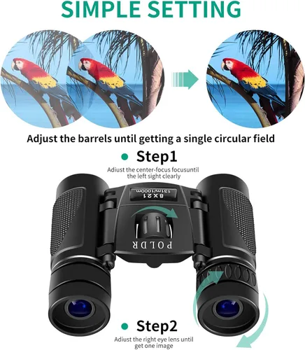 Miniatura 4 de POLDR 8x21 Binoculares pequeños, compactos y ligeros para adultos y niños, para observación de aves, viajes y turismo. Binoculares mini de bolsillo