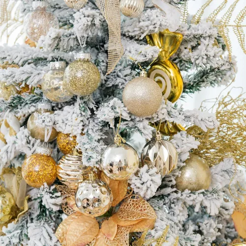 Miniatura 6 de Juego de 86 adornos surtidos de bolas de Navidad inastillables con copos de nieve, adornos decorativos de temporada con paquete de regalo de mano