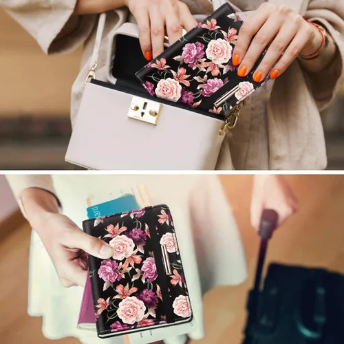 Miniatura 6 de Funda para pasaporte, cartera de viaje para tarjetas de crédito, bloqueo RFID, carteras para pasaporte para mujeres y hombres con ranura para fotos