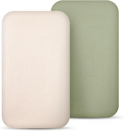 Miniatura 44 de lulumoon Sábanas de muselina para moisés para bebé: sábanas ajustables suaves para moisés de cabecera para niños y niñas Oliva y Crema