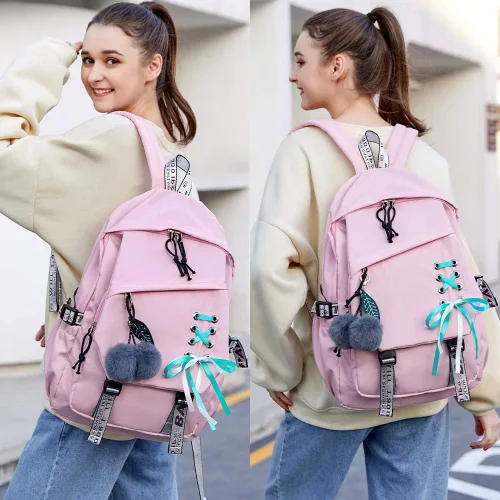 Miniatura 6 de FENGDONG Mochila escolar para niñas adolescentes y niñas, a2-rosa, 17.7x12x5.9 inches, Viajar
