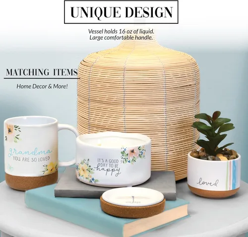 Miniatura 4 de Pavilion Gift Company - Grandma You Are So Loved - Taza de cerámica de 16 onzas con fondo esmaltado arenoso, patrón floral, taza de café de mango