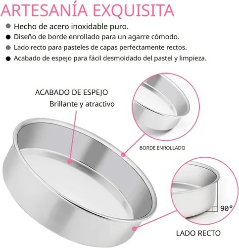 Miniatura 3 de E-far Juego de 3 moldes redondos de acero inoxidable para tartas de 6 pulgadas, no tóxicos, saludables, acabado espejo y aptos para lavavajillas