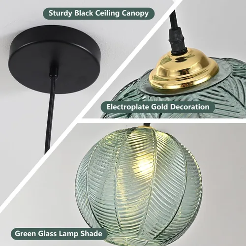 Miniatura 3 de KCO Iluminación individual de cristal verde colgante de globo grande iluminación nórdica acanalada techo colgante lámpara vintage comedor cocina