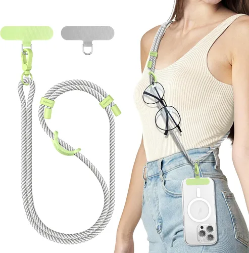 Miniatura 10 de SURPHY Cordón para teléfono, correa cruzada ajustable para teléfono con 2 pestañas de amarre para teléfono celular, hebillas de metal de alta Negro