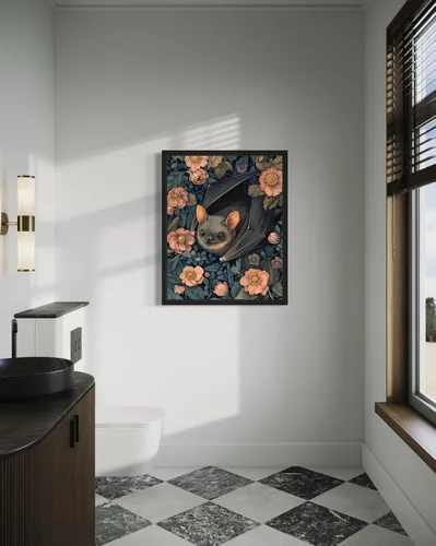 Miniatura 2 de Póster de Arte de Murciélago, Estilo William Morris Retro de Mediados de Siglo Botánico Victoriano Dark Academia Decoración Gótica Galería 10a Bate