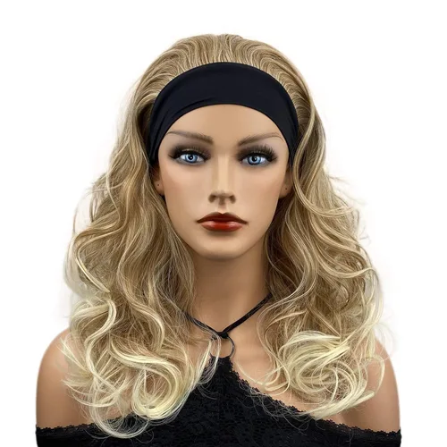 Miniatura 12 de Wiginway 18 pulgadas largo rizado ondulado peluca resistente al calor fibra sintética con diadema negro moda natural para las mujeres negro Jet
