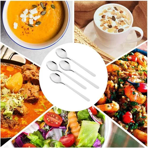 Miniatura 7 de Cucharas de cena de acero inoxidable de 4 piezas con borde redondo, cuchara de mesa cómoda de mango largo de 8 pulgadas, cubiertos pulidos