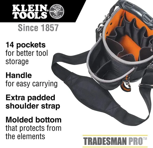 Miniatura 3 de Klein Tools 55419SP-14 Bolsa de herramientas con correa para el hombro tiene 14 bolsillos para almacenamiento de herramientas, puede adaptarse a