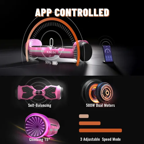 Miniatura 5 de SIMATE Patinete, ruedas LED coloridas iluminadas, altavoces Bluetooth y APP, motores duales de 250W, velocidad máxima de 8.5 mph y alcance máximo
