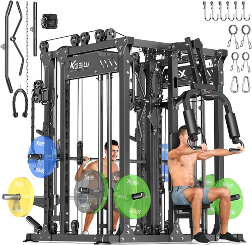 Miniatura 11 de Rack Multiusos para Sentadillas, Conjunto de Rack de Pesas Smith Machine con Sistema de Crossover de Cables, Racks de Potencia para Gimnasio en L04