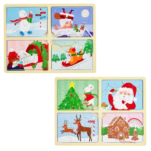 Miniatura 2 de Mud Pie Rompecabezas navideño 4 en 1 para niños, Papá Noel, 7 1/2 "x 10 3/4