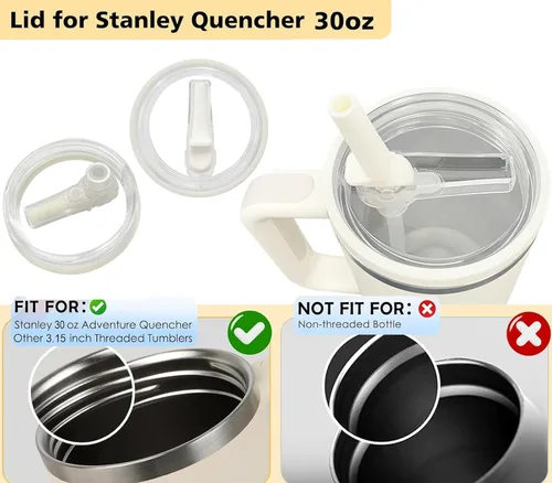 Miniatura 5 de Paquete de 2 vasos de repuesto de 30 onzas con tapa abatible con popote para Stanley Quencher, tapa a prueba de fugas para vaso Stanley-H2.0