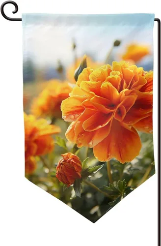 Miniatura 9 de Banderas de jardín para exteriores, flores de caléndula, flores de otoño, bandera de jardín de 12 x 18 pulgadas, bandera de bienvenida de temporada