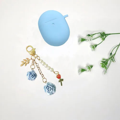 Miniatura 7 de Funda para Google Pixel Buds Pro con llavero, bonita funda de silicona para Pixel Buds Pro, funda de carga protectora con mosquetón de flores, Azul