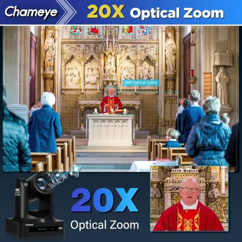 Miniatura 4 de Chameye Cámara PTZ NDI 4K 60FPS NDI, cámara de transmisión en vivo con seguimiento automático AI, compatible con salida 4K 60fps NDI HX3, zoom Negro