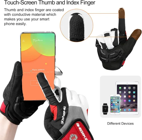 Miniatura 6 de INBIKE Guantes de bicicleta con pantalla táctil, guantes de bicicleta de montaña acolchados de gel para hombre