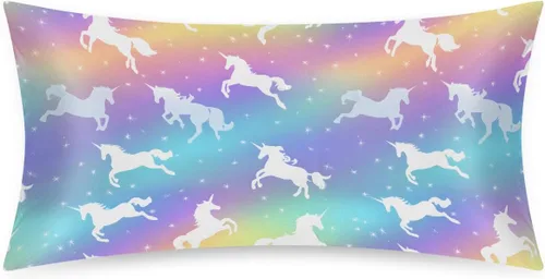 Miniatura 27 de Funda de almohada de satén de unicornio rosa lindo para cabello y piel, tamaño estándar, funda de almohada de seda suave de satén refrescante