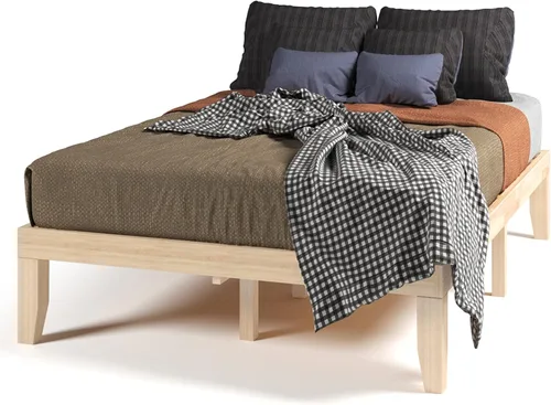 Miniatura 9 de KOTEK Base de cama de plataforma de madera maciza de 14 pulgadas, base de colchón con soporte de listones de madera, base de cama de madera de goma