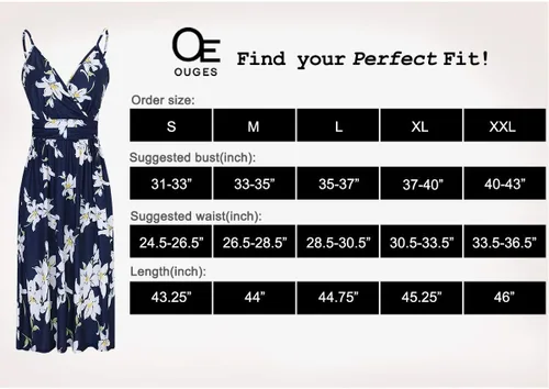 Miniatura 5 de Ouges Vestido corto de verano para mujer, con cuello en V, tirantes delgados, estampado floral y bolsillos, de fiesta