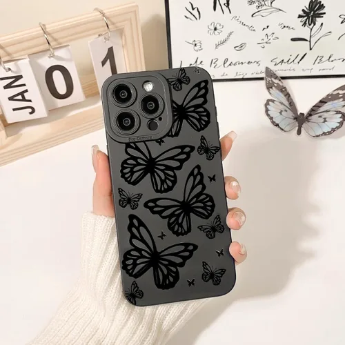 Miniatura 3 de Lovmooful Funda compatible con iPhone 13 Pro Max, diseño de mariposa grande, negro, para niñas y mujeres, TPU suave a prueba de golpes, protector
