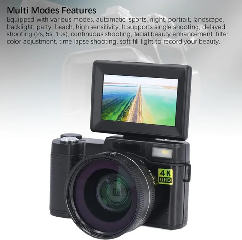 Miniatura 8 de Cámara digital 4K para fotografía y video, cámara de enfoque automático de 48 MP para YouTube, cámara compacta de viaje con tarjeta SD de 32 GB