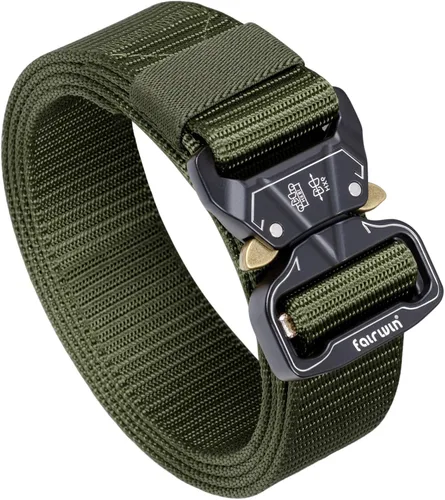 Miniatura 14 de FAIRWIN Cinturón Táctico, Estilo Militar Webbing Riggers Web Gun Belt con Hebilla de Metal de Liberación Rápida de Servicio Pesado Negro (Coal Black)