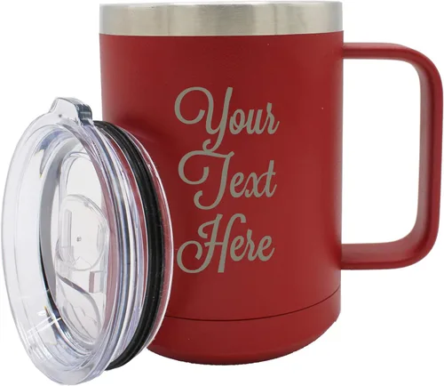 Miniatura 19 de My Personal Memories Taza de café personalizada con aislamiento de 15 onzas con asa y tapa, monograma y grabado con tu texto (negro)