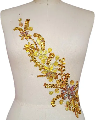 Miniatura 9 de Parches de cristal brillante hechos a mano puro de 3.9 x 16.5 in con diamantes de imitación para coser, apliques con piedras y cuentas de Morado