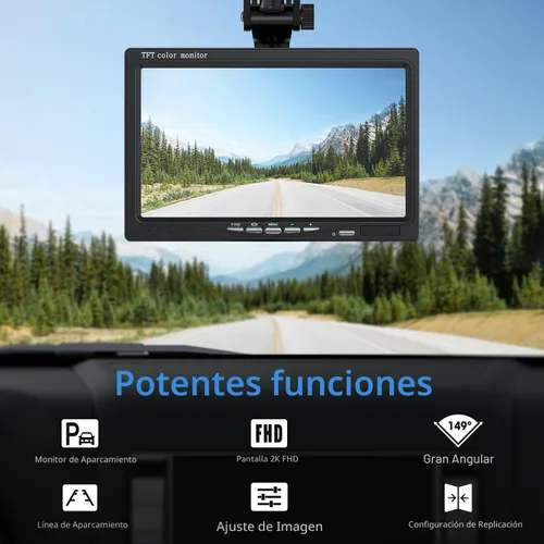 Miniatura 2 de Cámara de respaldo eRapta para camión, kit de monitor de 7'' HD 2K de visión frontal/trasera, IP69, impermeable, con visión nocturna, líneas