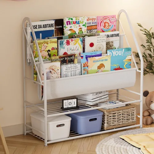 Miniatura 10 de aboxoo Estantería independiente para niños, para sala de estar, estantes de libros de 32 pulgadas con 4 bolsillos profundos, organizador de libros