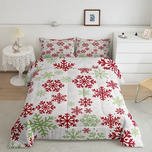 Miniatura 2 de Erosebridal Juego de edredón de Navidad, tamaño individual, relleno de edredón mágico de invierno con copos de nieve para adultos, niños, mujeres