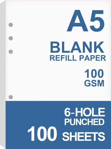 Miniatura 8 de Paquete de 3 Hojas en Blanco A5, Recambios para Planificador Filofax, Organizador, Archivadores, 6 Agujeros, Total 300 Hojas/600 Páginas, 100gsm