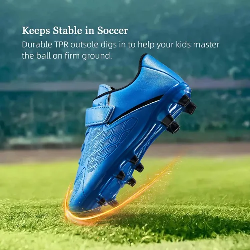 Miniatura 8 de LIGVIV Zapatos de fútbol para niños y niñas, sin cordones, para exteriores, terreno firme