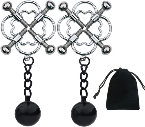 Miniatura 24 de Pinzas para pezón con peso de acero inoxidable con clip de cadena para pezón, bola ajustable, sin perforación, joyería para pezones para adultos