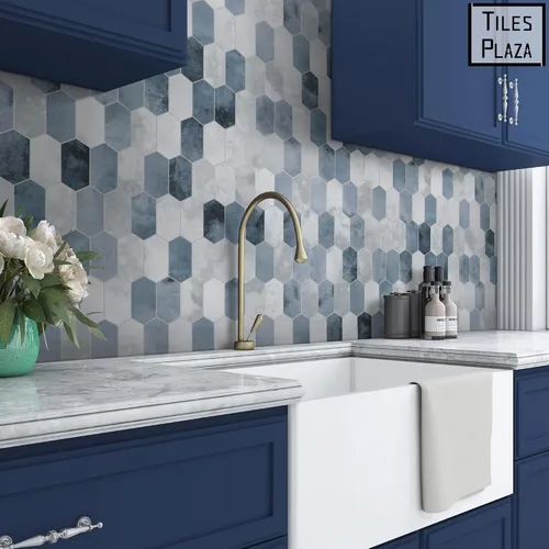 Miniatura 6 de The Tiles Plaza Protector Contra Salpicaduras de 10 Hojas para Despegar y Pegar, 12" x 11.5" Azulejo Autoadhesivo de Pared Hexagonal Largo