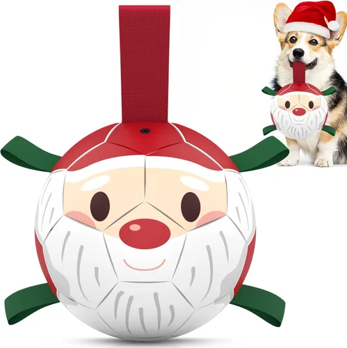 Miniatura 12 de QDAN Juguetes para perros, pelota de fútbol extragrande con correas, juguete de remolcador, juguete de agua, bolas duraderas para perros