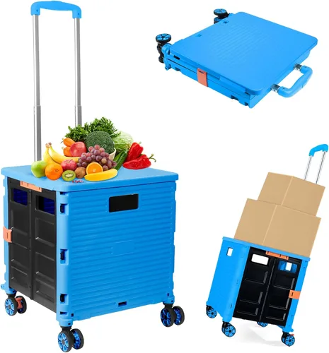 Miniatura 18 de Carrito plegable con ruedas, resistente al desgaste, sin ruido, carrito de compras con ruedas para comestibles, caja de herramientas de Caqui