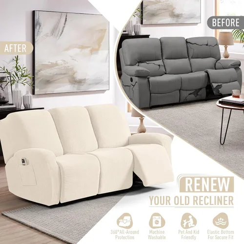 Miniatura 4 de TAOCOCO Fundas para sofá reclinable, 8 piezas, fundas elásticas para sofá grande de 3 asientos, fundas reclinables, protector de muebles