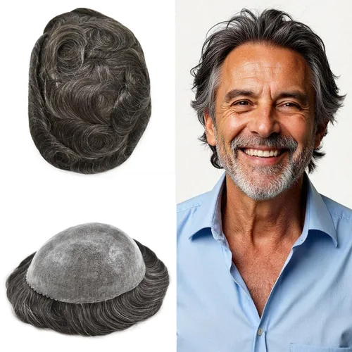 Miniatura 34 de Toupee para hombres Full Poly Mens Toupee Cabello humano Piezas para hombres Sistema de reemplazo de pelo para hombres Protesis Capilar Para Hombre