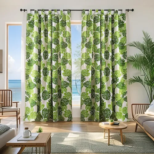 Miniatura 2 de BROSHAN Cortinas blancas y verdes para dormitorio, cortinas de ventana de hojas de plantas tropicales, 2 paneles de 78 pulgadas de largo, cortinas