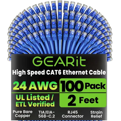 Miniatura 21 de GEARit Paquete de 100 cables Ethernet Cat6 de 0.5 pies Cable de conexión de red RJ45, conectores chapados en oro sin enganches de 10 Gbps, cable