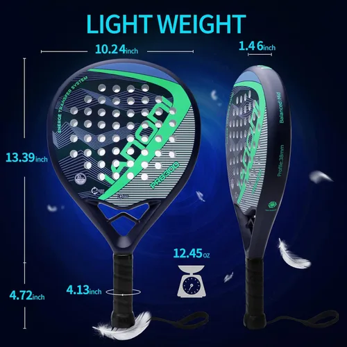 Miniatura 3 de Pala de pádel Superficie de Fibra de Carbono con núcleo de espuma EVA Memory Flex Pala de pádel ligera verde (8300-Green-2pcs)