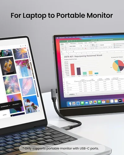 Miniatura 3 de Silkland Cable de monitor USB C en ángulo recto de 5 pies, pantalla 8K @30Hz 5K/4K @60Hz, transferencia de datos de 20 Gbps, cable de video USB C