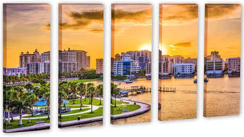 Miniatura 7 de 90 x 60 TOTAL - Sarasota, Florida USA Canvas Print Wall Art - 3 Panel Split, Triptych, home decor wall decor skyline 3 paneles