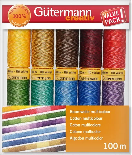 Miniatura 2 de Gütermann 731149-1 Juego de hilos de algodón natural 100 m x 10 carretes, multicolor, surtido