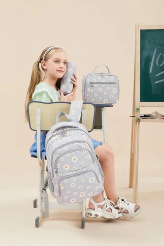 Miniatura 13 de goldwheat Mochilas impresas margaritas con paquete de almuerzo, estuche de lápices 3pcs, bolsa ligera resistente al agua para la escuela secundaria