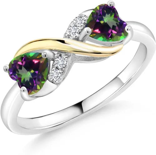 Miniatura 8 de Gemstone Birthstone and Lab Grown Diamond Accents Eternal Love Infinity Ring for Women 925 Silver and 10K Yellow Gold Heart Shape 5MM & Round