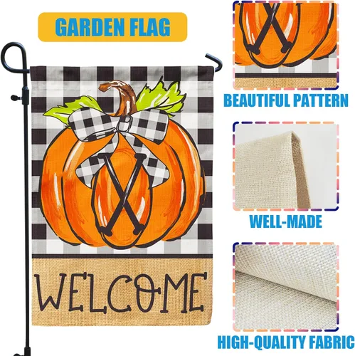 Miniatura 5 de PAMBO CFA72-1X - Bandera de jardín de calabaza con monograma, bandera de otoño de 12 x 18 pulgadas, doble cara para apellido familiar, inicial