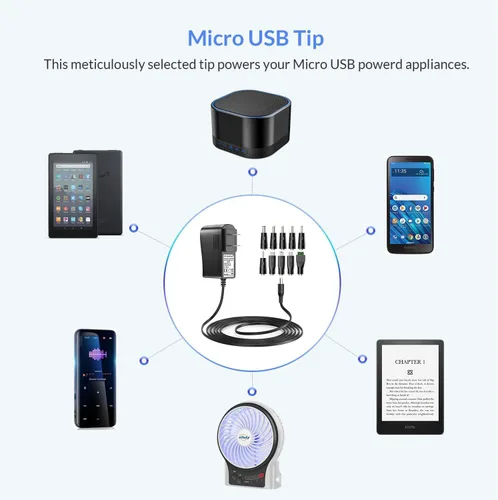 Miniatura 8 de Nextbook Adaptador de cargador para tableta 5V 3A 2A 2.5A 1A AC DC adaptador con 9 puntas para Amazon Fire USB Hub TV Box LED Pixel Cámara Altavoz